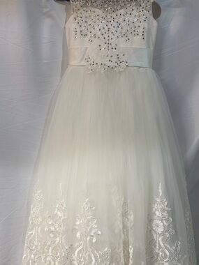 Ivory Embellished Tulle Dress for Girls - Formal Occasion